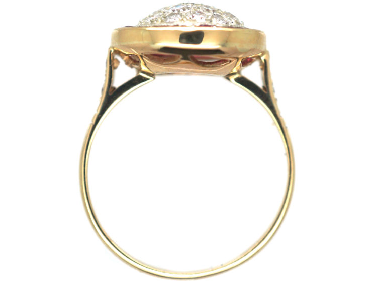 Art Deco 18ct Gold & Platinum, Ruby & Diamond Target Ring