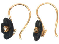 Edwardian 18ct Gold, Onyx & Natural Split Pearl Flower Earrings