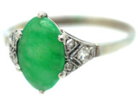 Art Deco 18ct White Gold & Platinum, Jade & Diamond Ring