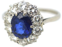 Mid-Century Platinum Sapphire & Diamond Cluster Ring