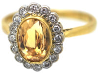 18ct Gold, Topaz & Diamond Oval Cluster Ring