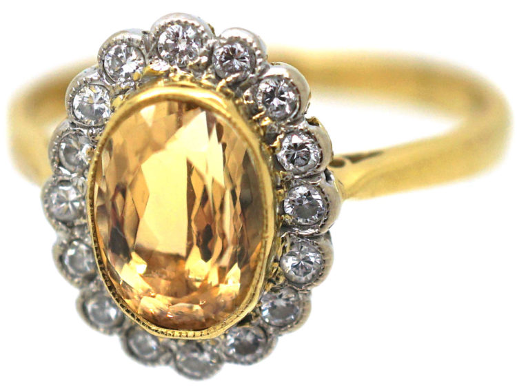 18ct Gold, Topaz & Diamond Oval Cluster Ring