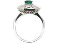 18ct White Gold Emerald & Diamond Cluster Ring