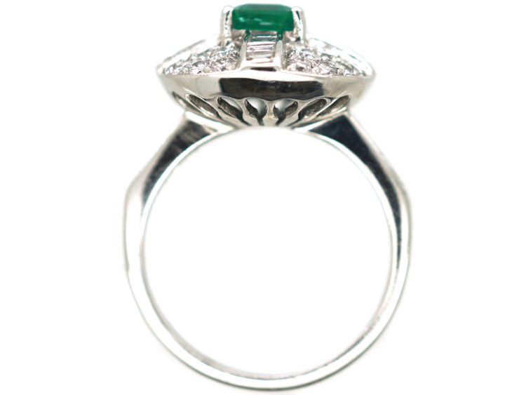18ct White Gold Emerald & Diamond Cluster Ring