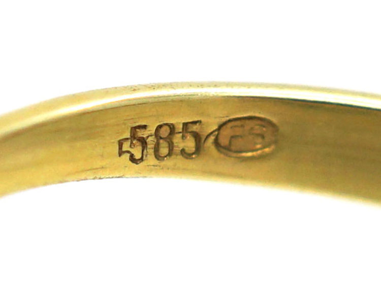 14ct Gold Cabochon Sapphire & Diamond Three Stone Rub Over Ring