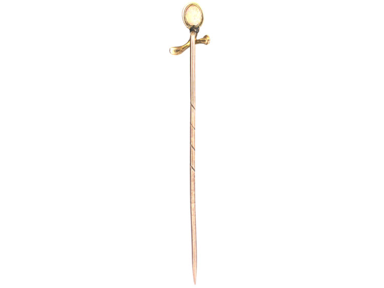 Edwardian 15ct Gold, Opal & Natural Split Pearl Sprig Tie Pin