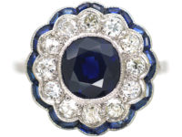 Art Deco Platinum, Diamond & Sapphire Cluster Ring