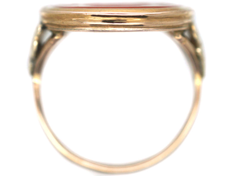 Georgian 9ct Gold & Carnelian Carved Intaglio Ring of a Coat of Arms