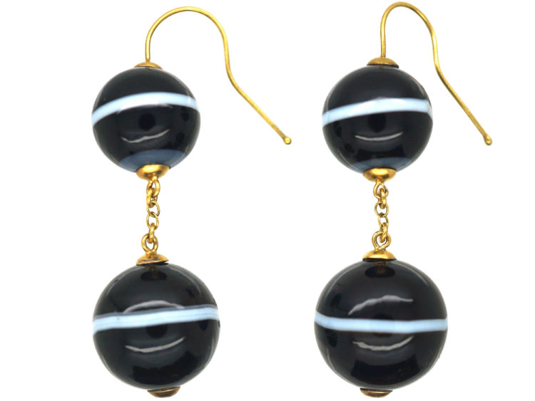 Victorian 15ct Gold & Banded Sardonyx Earrings