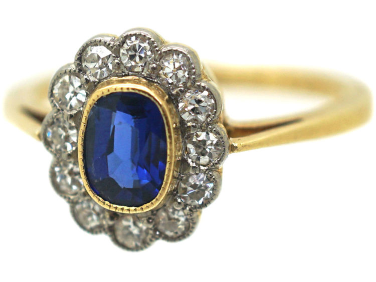 Edwardian 18ct Gold Sapphire & Diamond Cluster Ring