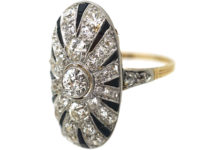 Art Deco 18ct Gold & Platinum Diamond & Onyx Oval Ring
