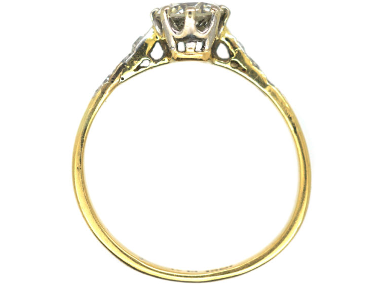 Art Deco 18ct Gold & Platinum, Diamond Solitaire Ring