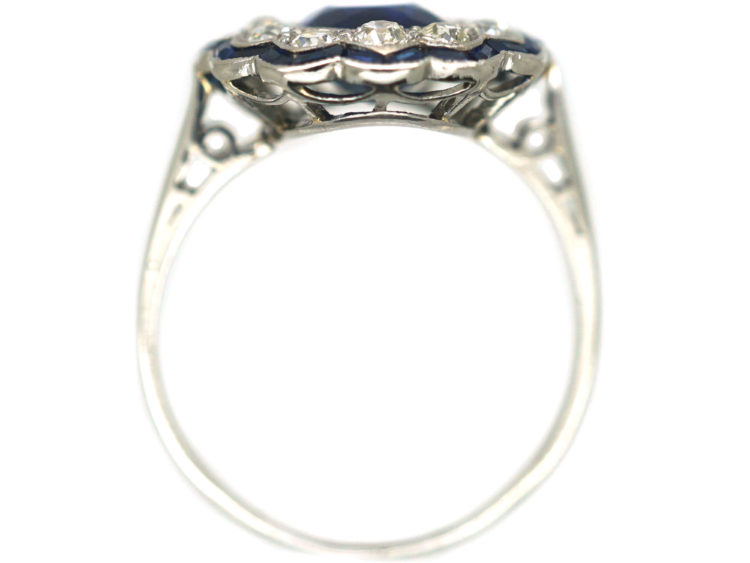 Art Deco Platinum, Diamond & Sapphire Cluster Ring