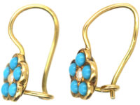 Edwardian 18ct Gold, Turquoise & Natural Split Pearl Forget Me Not Flower Earrings