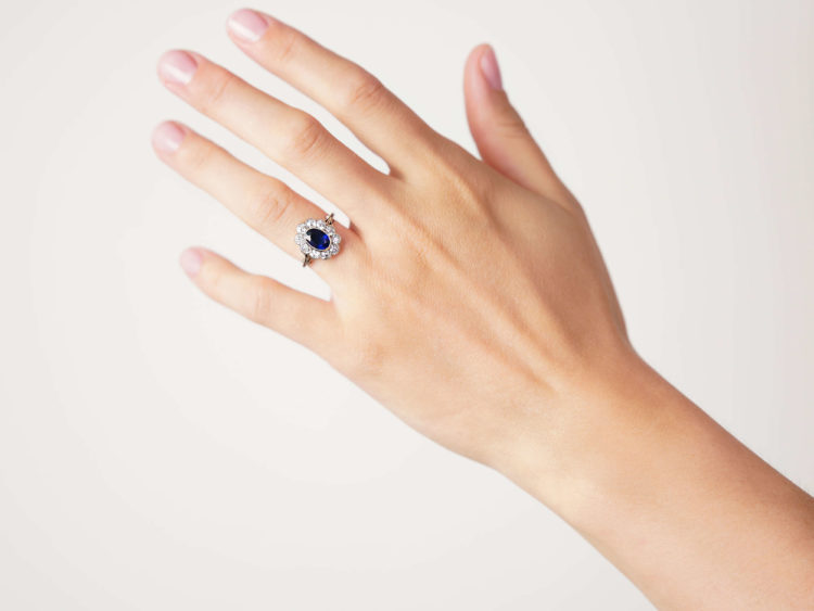Art Deco Platinum, Sapphire & Diamond Cluster Ring
