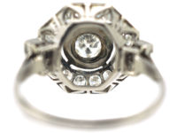 French Art Deco Platinum Octagonal Shaped Diamond Ring