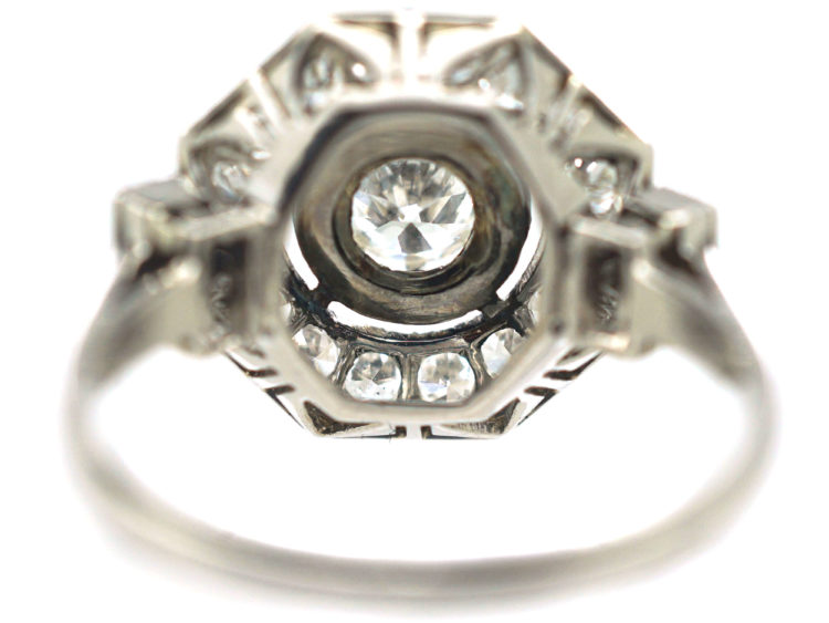 French Art Deco Platinum Octagonal Shaped Diamond Ring