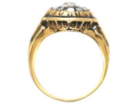 Victorian 18ct Gold & Black Enamel, Rose Diamond Ring with Pear Shaped Rose Diamond in the Centre
