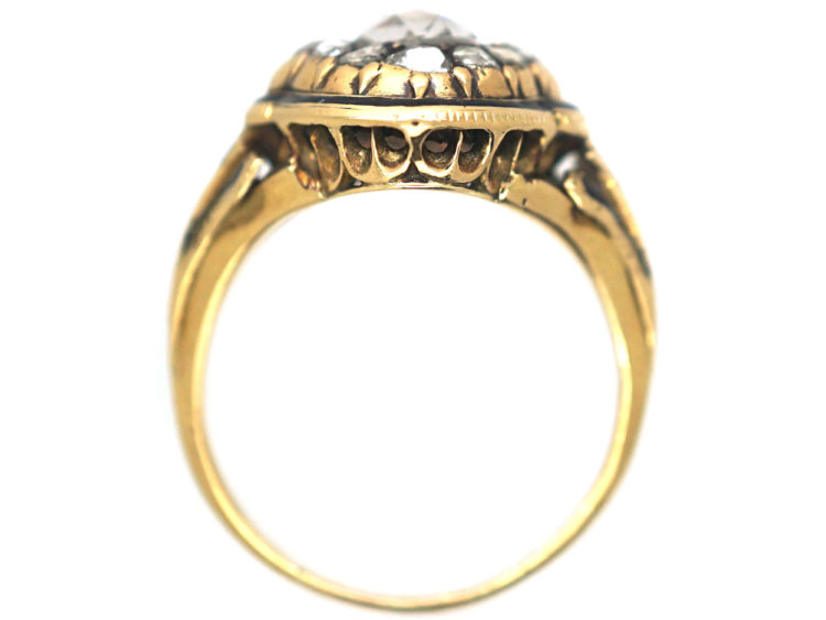 Victorian 18ct Gold & Black Enamel, Rose Diamond Ring with Pear Shaped Rose Diamond in the Centre
