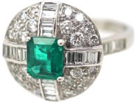 18ct White Gold Emerald & Diamond Cluster Ring
