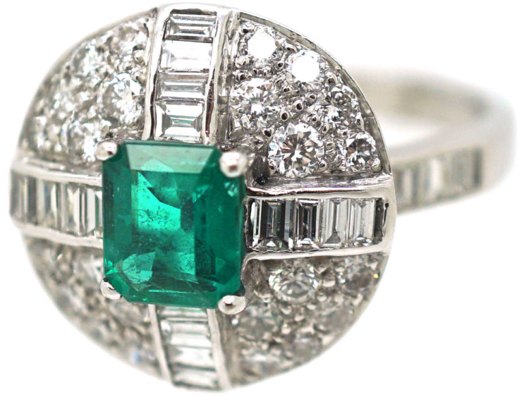 18ct White Gold Emerald & Diamond Cluster Ring