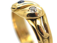 Victorian 18ct Gold Double Snake Ring set with a Sapphire & a Diamond