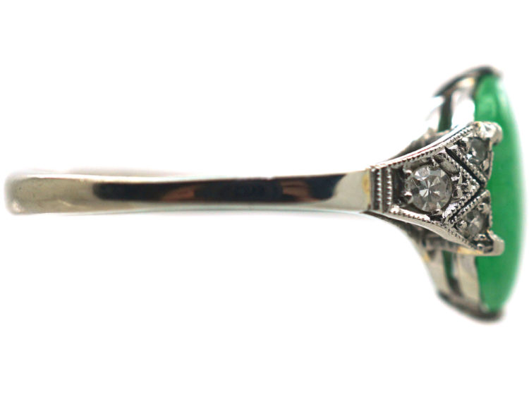 Art Deco 18ct White Gold & Platinum, Jade & Diamond Ring