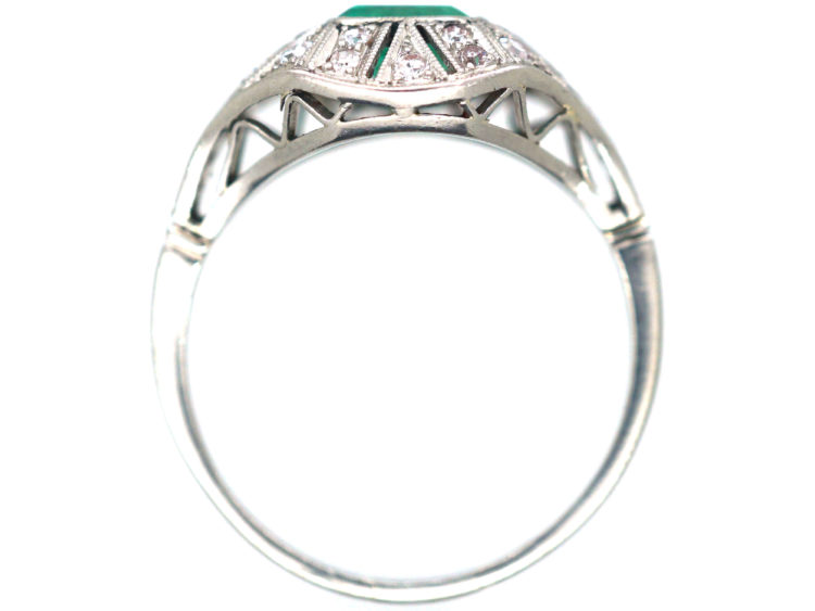 Art Deco Platinum Emerald & Diamond Ring