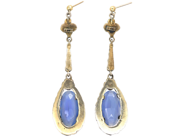 Art Deco Silver & Chalcedony Earrings by Theodor Fahrner