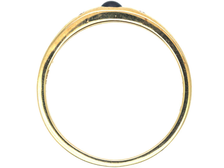14ct Gold Cabochon Sapphire & Diamond Rub Over Set Ring