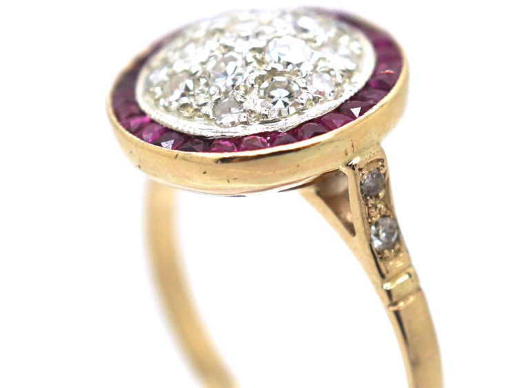 Art Deco 18ct Gold & Platinum, Ruby & Diamond Target Ring