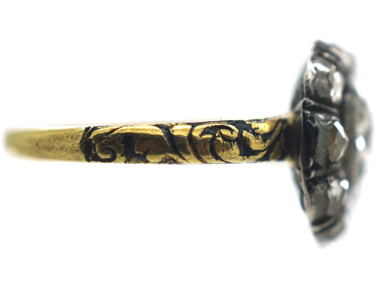 Stuart Rose Diamond Cluster Ring with Black Enamel Detail