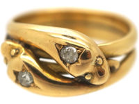 Victorian 18ct Gold Double Snake Ring set with Diamonds