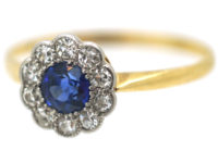 Edwardian 18ct Gold & Platinum, Sapphire & Diamond Cluster Ring