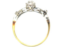 Belle Epoque 18ct Gold & Platinum Diamond Three Stone Ring with Leaf Shoulders