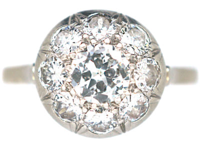French Art Deco Platinum, Diamond Set Bombé Cluster Ring