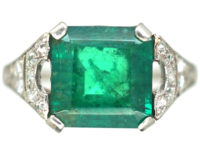 Art Deco Platinum, Emerald & Diamond Ring