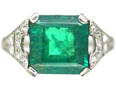 Art Deco Platinum, Emerald & Diamond Ring