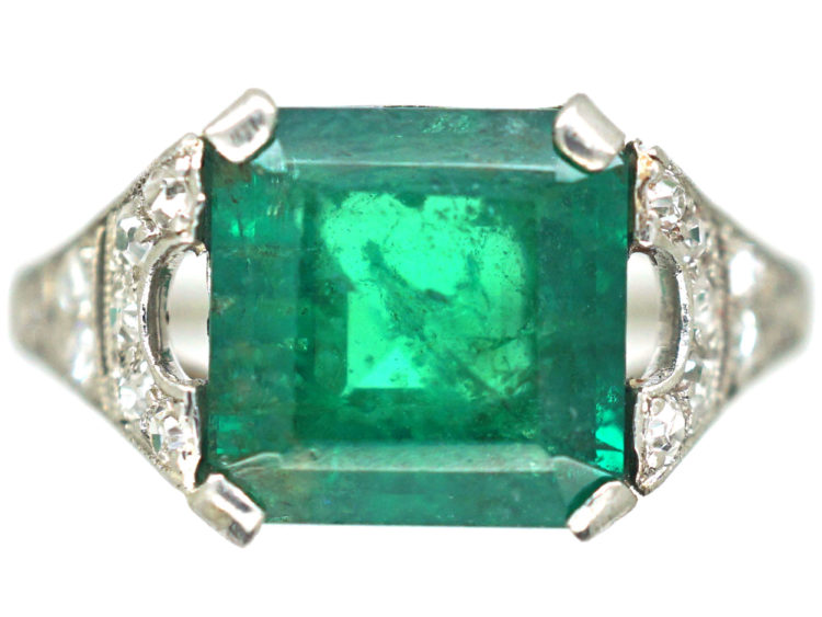 Art Deco Platinum, Emerald & Diamond Ring