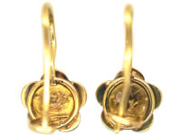 Edwardian 18ct Gold, Turquoise & Natural Split Pearl Forget Me Not Flower Earrings