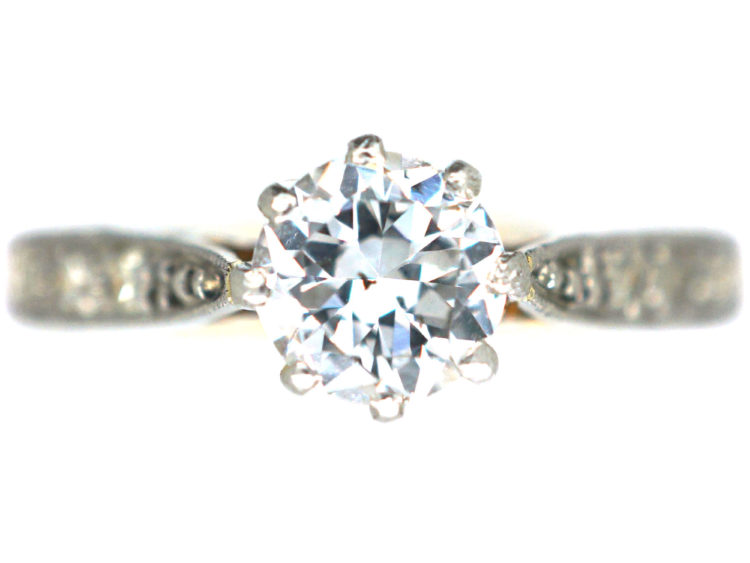 Art Deco 18ct Gold & Platinum, Diamond Solitaire Ring