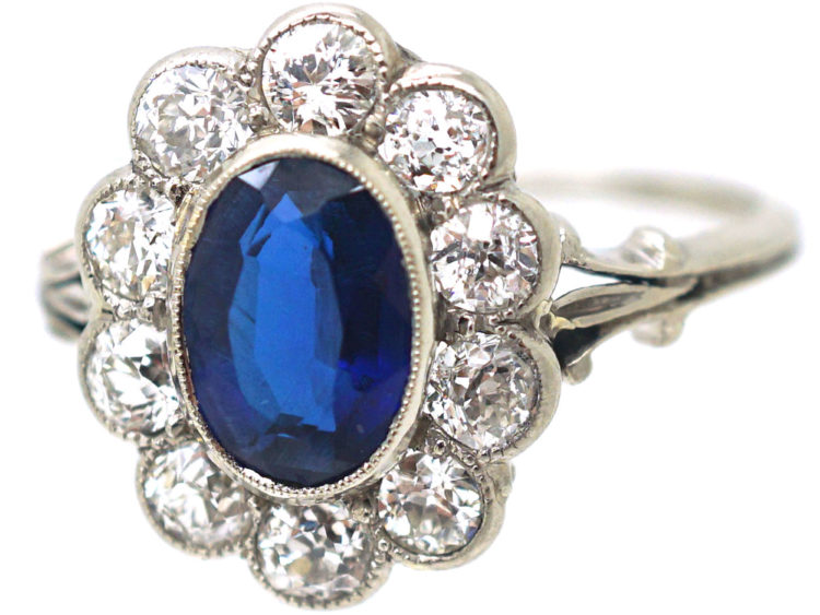 Art Deco Platinum, Sapphire & Diamond Cluster Ring