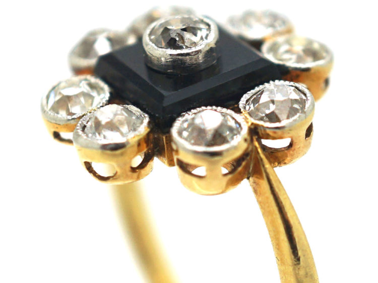 Art Deco 18ct Gold & Platinum, Onyx & Diamond Ring