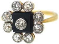 Art Deco 18ct Gold & Platinum, Onyx & Diamond Ring