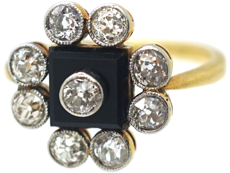 Art Deco 18ct Gold & Platinum, Onyx & Diamond Ring