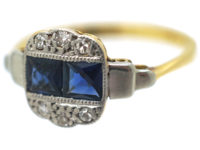Art Deco 18ct Gold & Platinum, Sapphire & Diamond Ring