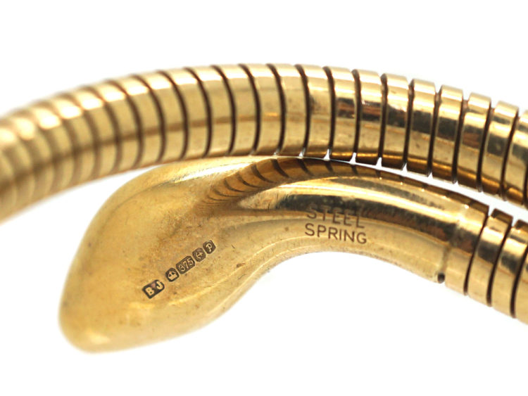 9ct Gold Snake Bangle with Ruby Eyes