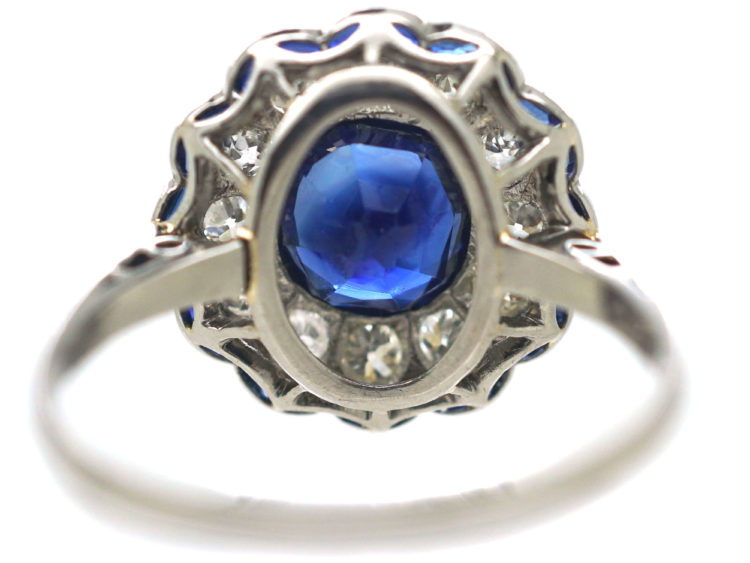 Art Deco Platinum, Diamond & Sapphire Cluster Ring