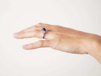 Art Deco Platinum, Cabochon Sapphire & Diamond Three Stone Ring
