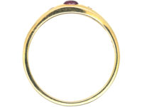 14ct Gold Ruby & Diamond Three Stone Rub Over Set Ring